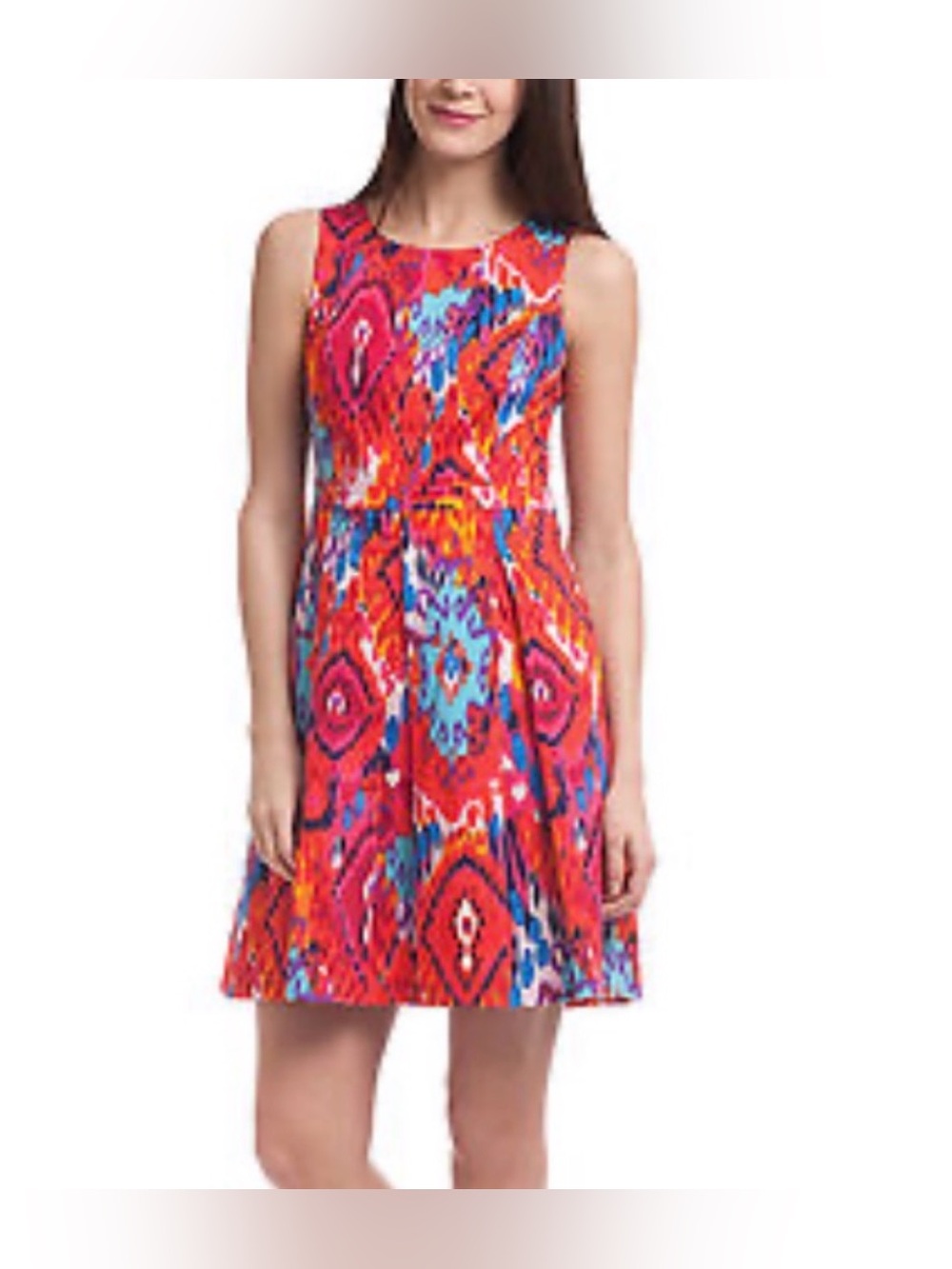 ⭐️HP⭐️ BADGLEY MISCHKA Sleeveless Party Dress. Vibrant Ikat Pattern.Sewn-in Belt - Picture 8 of 11